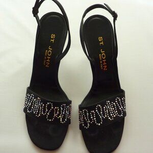 Vintage St. John  Irrina Black Crepe Strap Sandals Size 8.5
